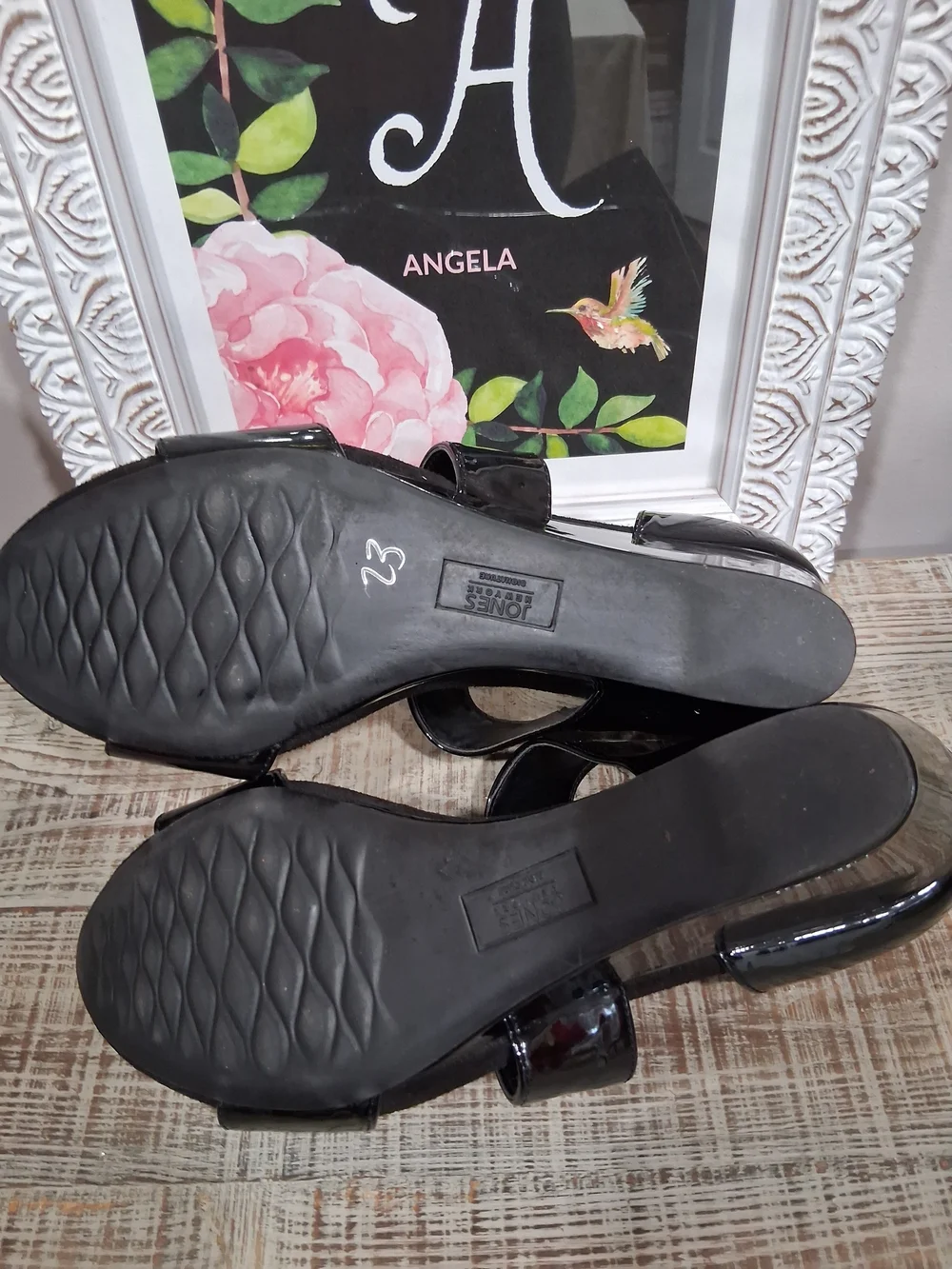 Jones New York Black Patent Wedge Sandals